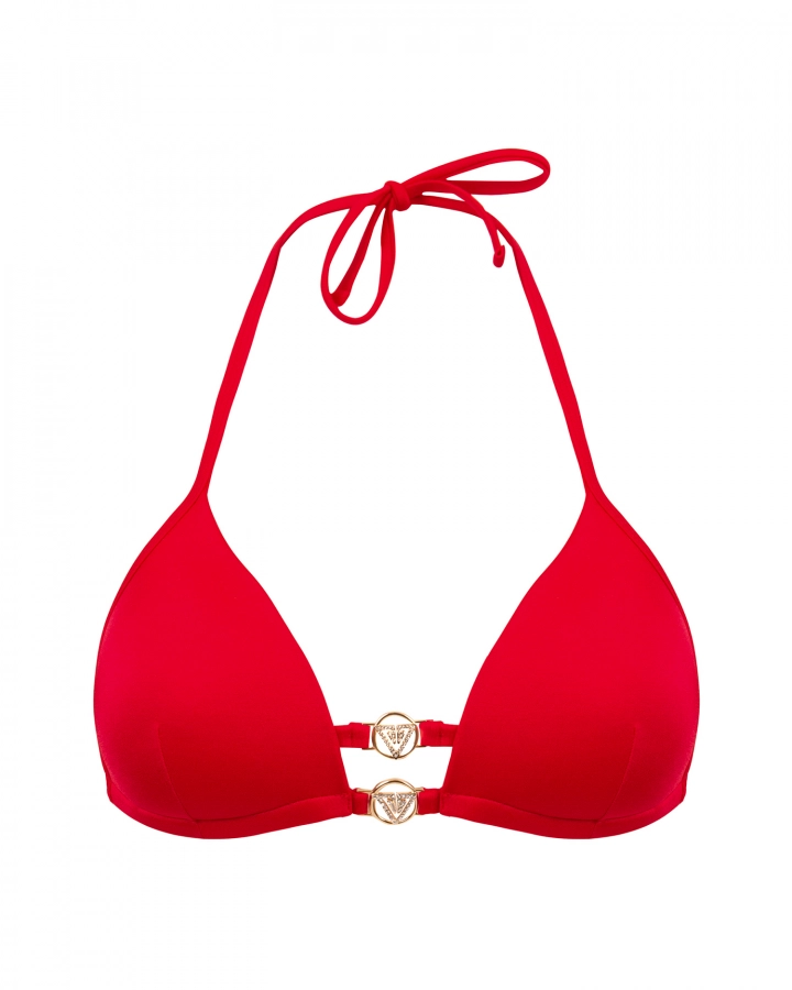 Red Push-up triangle bikini top with golden logo - S